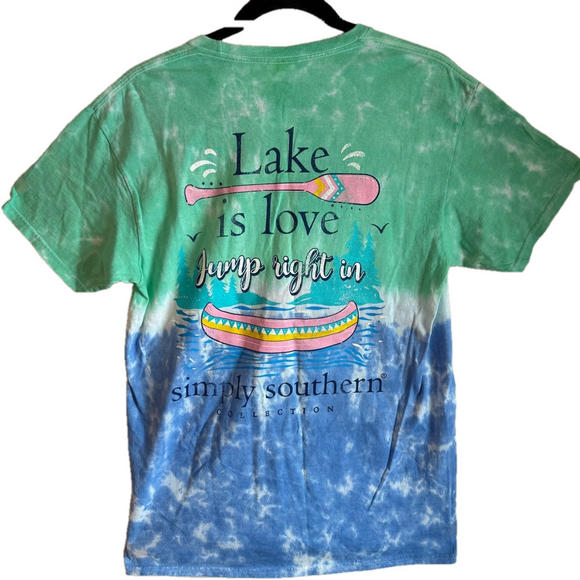 Simply Southern Tops - SIMPLY SOUTHERN PREPPY LAKE IS LOVE CANOE TIE DYE T-SHIRT SIZE M NWT SKU0708